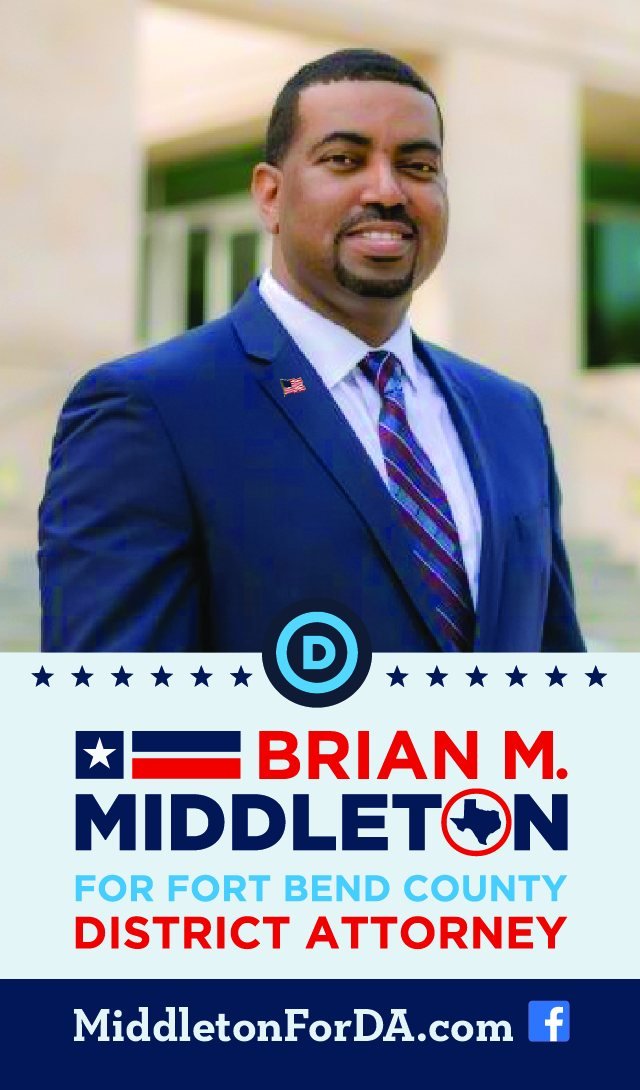 Brian M. Middleton for Fort Bend County District Attorney push card