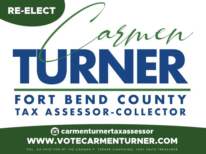 Re-elect Carmen Turner for Fort Bend County Tax Assessor-Collector yard sign
