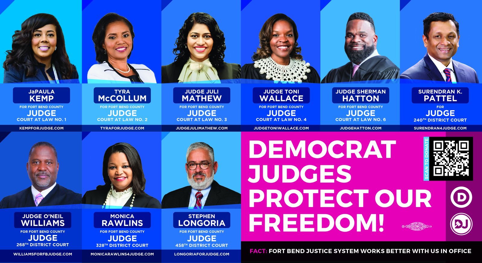 Fort Bend County Democrat Judges nine-candidate slate sign